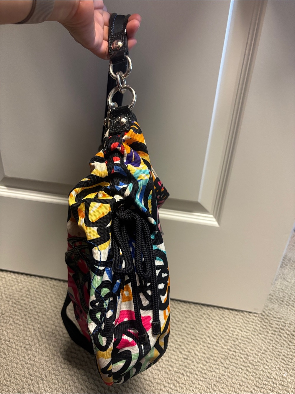 Coach Multicolor Floral Canvas Shoulder Bag with Black Trim - Picture 4 of 7